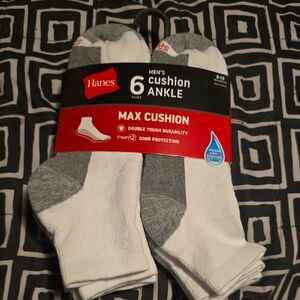 Hanes Men’s Max Cushion Ankle Socks - White & Gray (6 Pack)